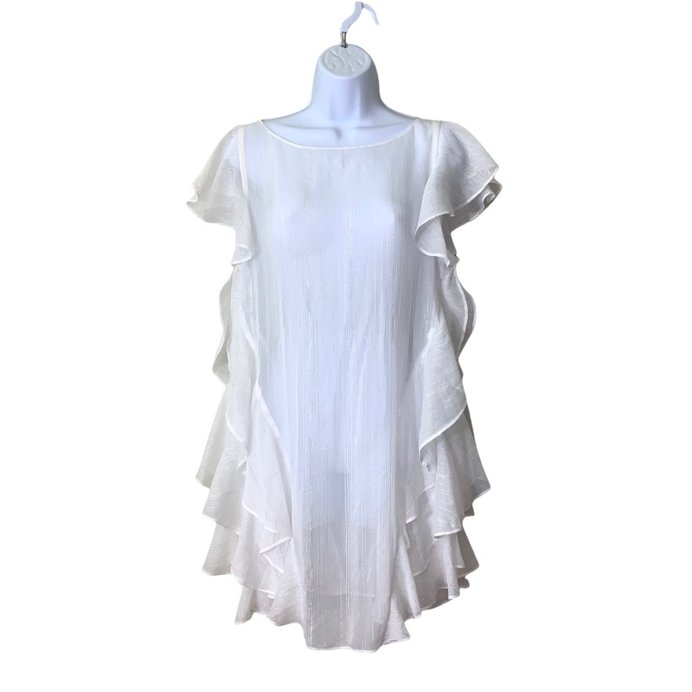 Lovers + Friends Dress Ruffle Detail On Sides Metallic Pin Stripes